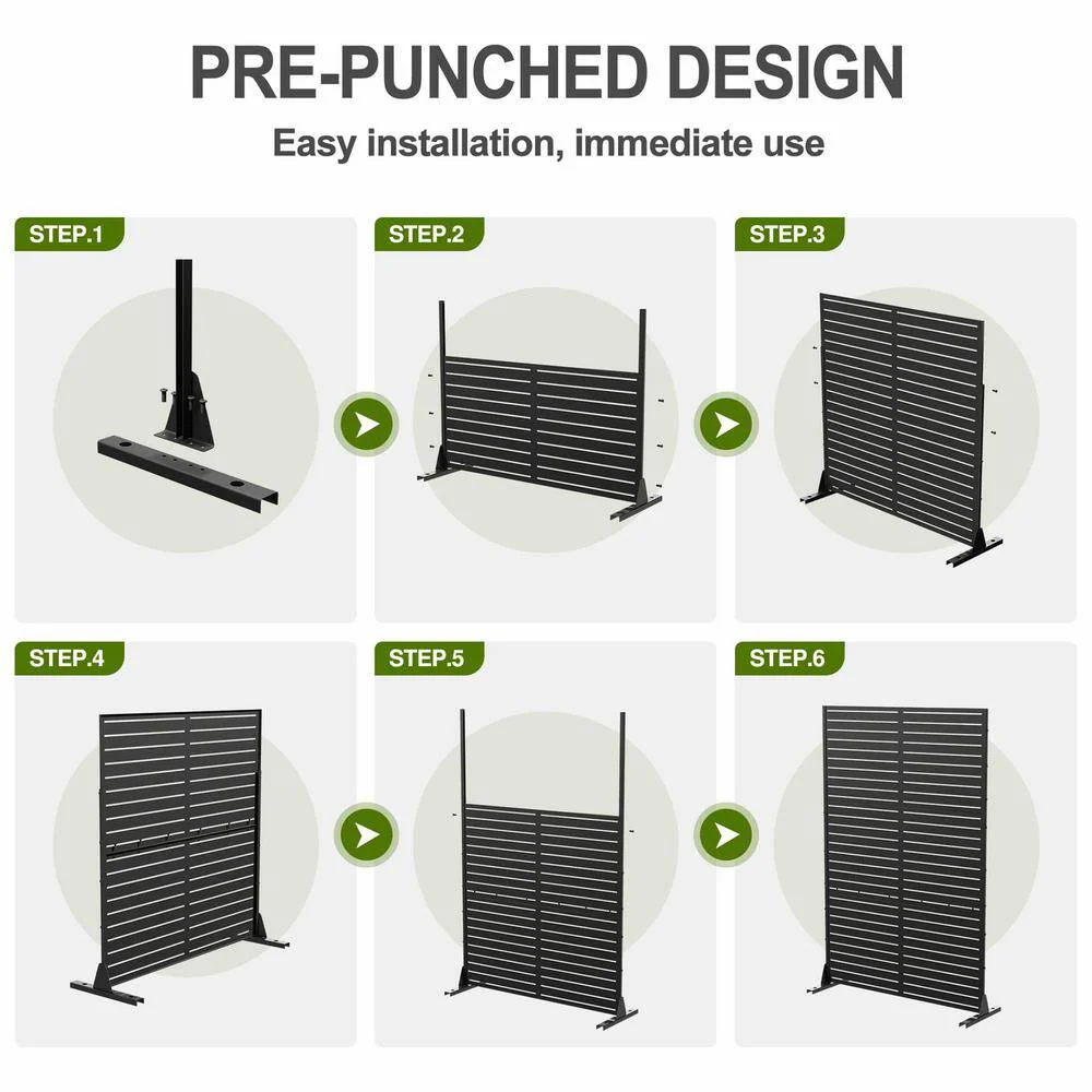 cadeninc 2.92 ft x 6 ft Freestanding Metal Privacy Screen, Black Louvered Panels - Image 7