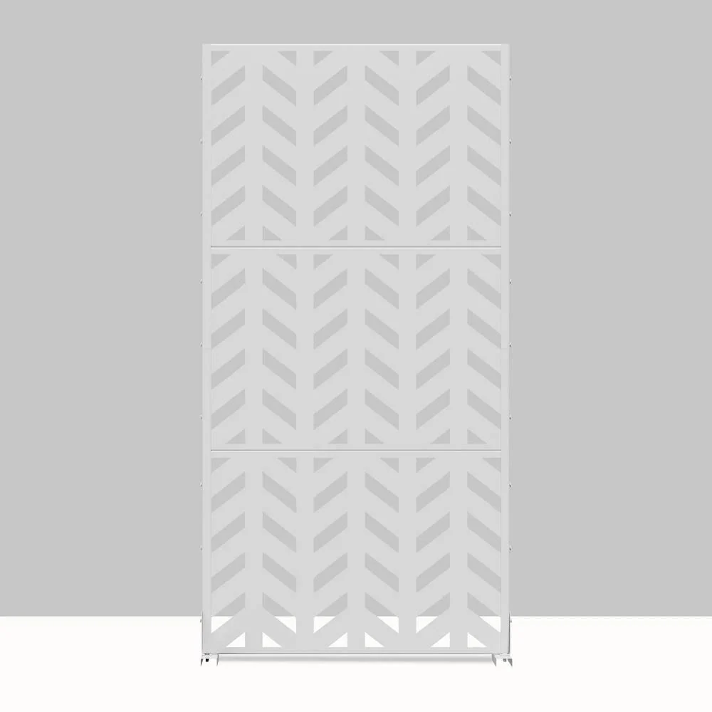 cadeninc 2.92 ft. x 6 ft. White Metal Privacy Screen with Fishbone Pattern - Image 3
