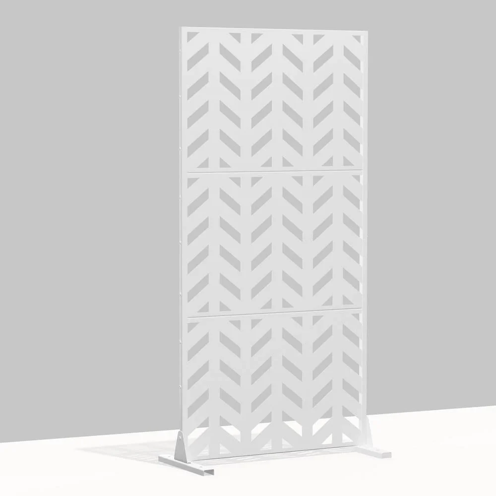 cadeninc 2.92 ft. x 6 ft. White Metal Privacy Screen with Fishbone Pattern - Image 4