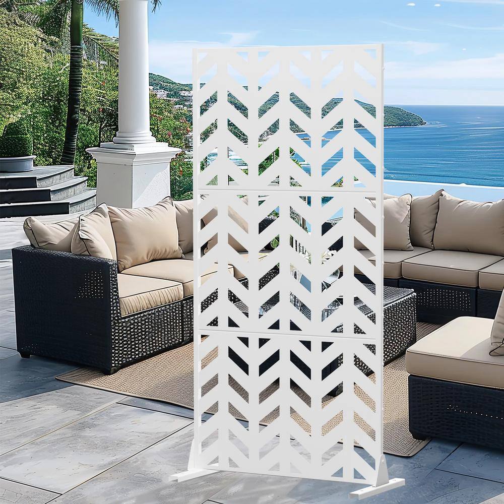cadeninc 2.92 ft. x 6 ft. White Metal Privacy Screen with Fishbone Pattern - Image 6