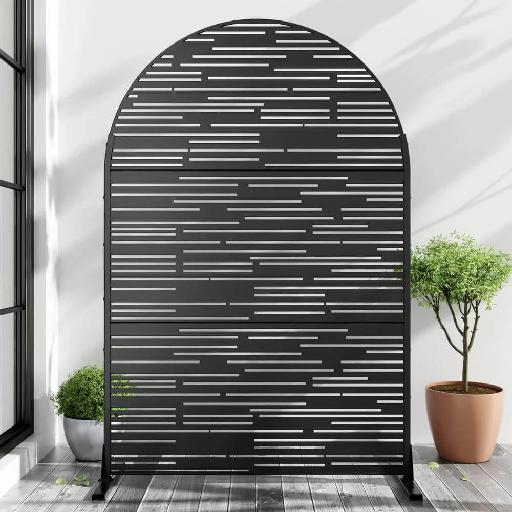 cadeninc 3.92 ft. x 6 ft. Arched Metal Privacy Screen, Black - Image 4