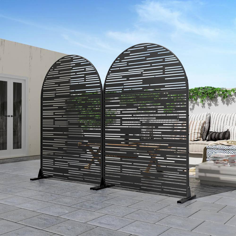 cadeninc 3.92 ft. x 6 ft. Arched Metal Privacy Screen, Black - Image 6