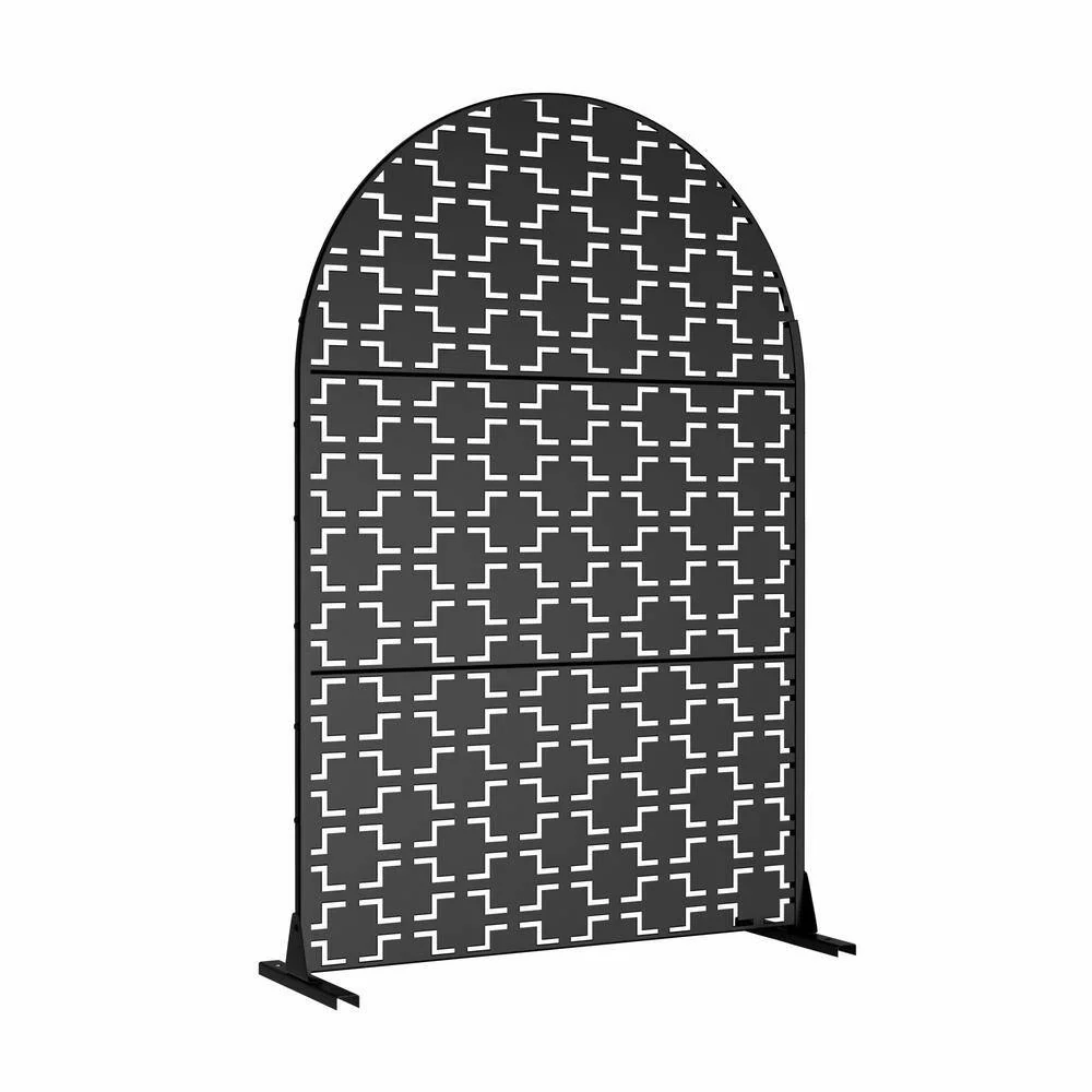 cadeninc 3.92 ft. x 6 ft. Arched Metal Privacy Screen Fence Panel, Black - Image 3