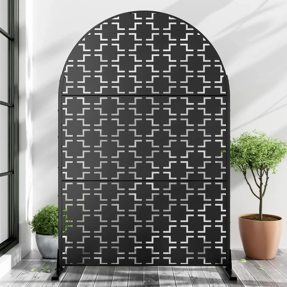 cadeninc 3.92 ft. x 6 ft. Arched Metal Privacy Screen Fence Panel, Black - Image 4
