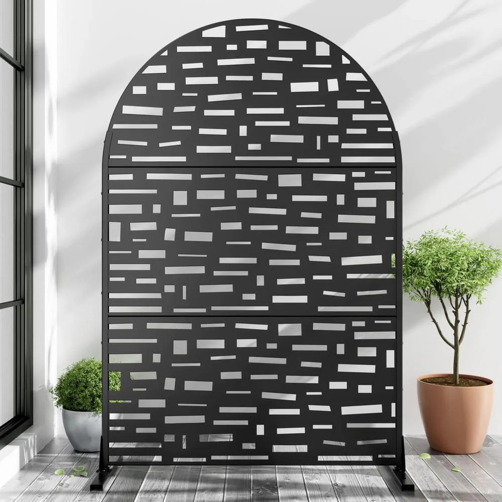 Cadeninc 3.92 ft. x 6 ft. Arched Metal Privacy Screen Fence Panel - Black - Image 4