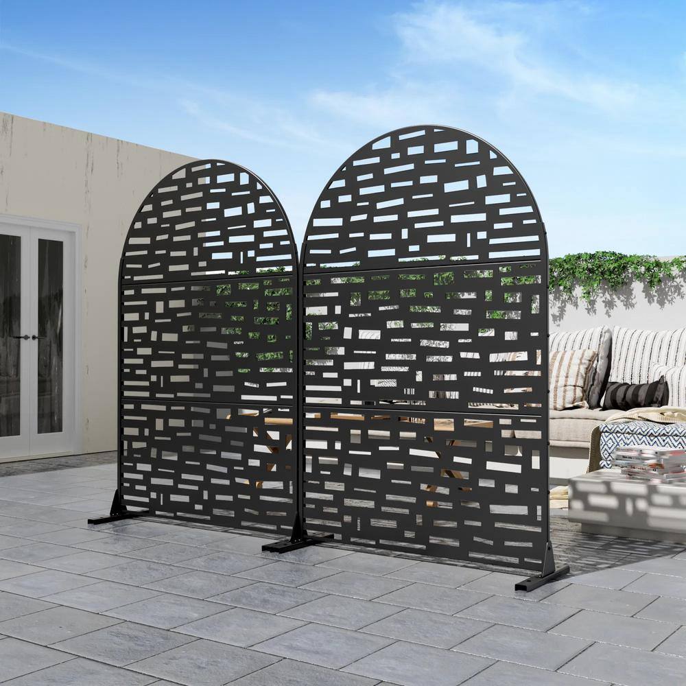 Cadeninc 3.92 ft. x 6 ft. Arched Metal Privacy Screen Fence Panel - Black - Image 5