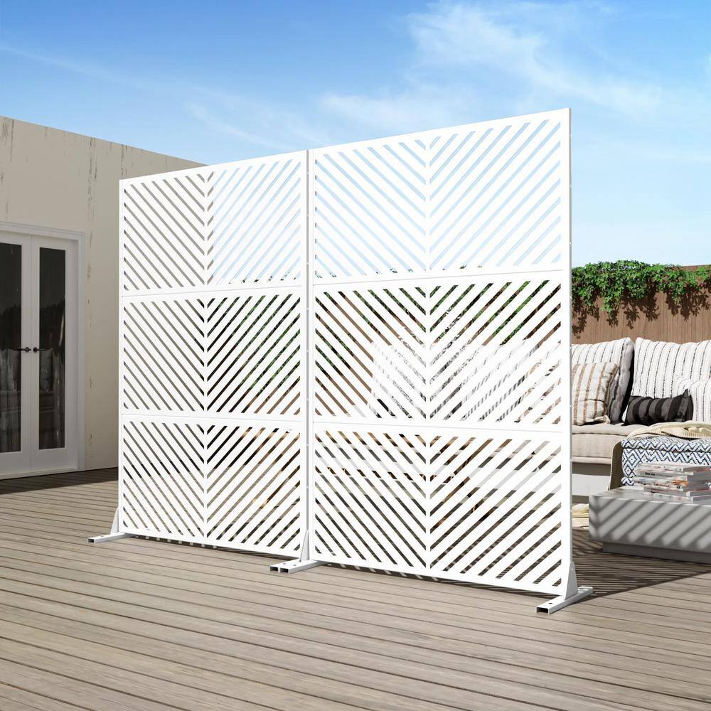 Cadeninc 3.92 ft. x 6 ft. Metal Freestanding Privacy Screen Fence Panel - White - Image 4