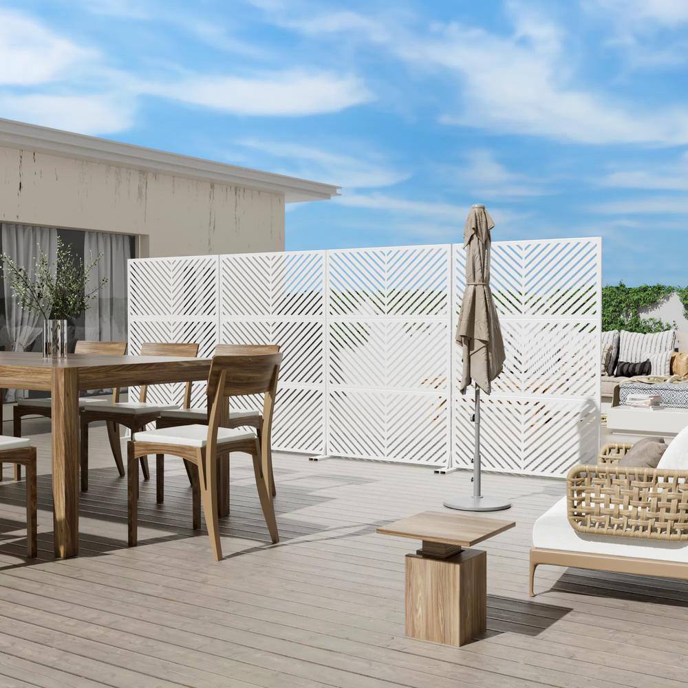 Cadeninc 3.92 ft. x 6 ft. Metal Freestanding Privacy Screen Fence Panel - White - Image 6