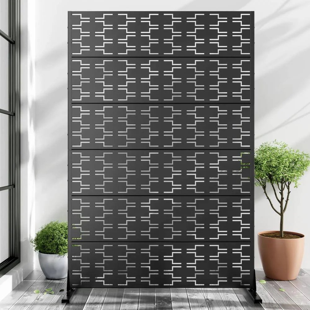 cadeninc 3.92 ft x 6 ft Metal Freestanding Privacy Screen Fence Panels - Brick-Shaped Black - Image 4