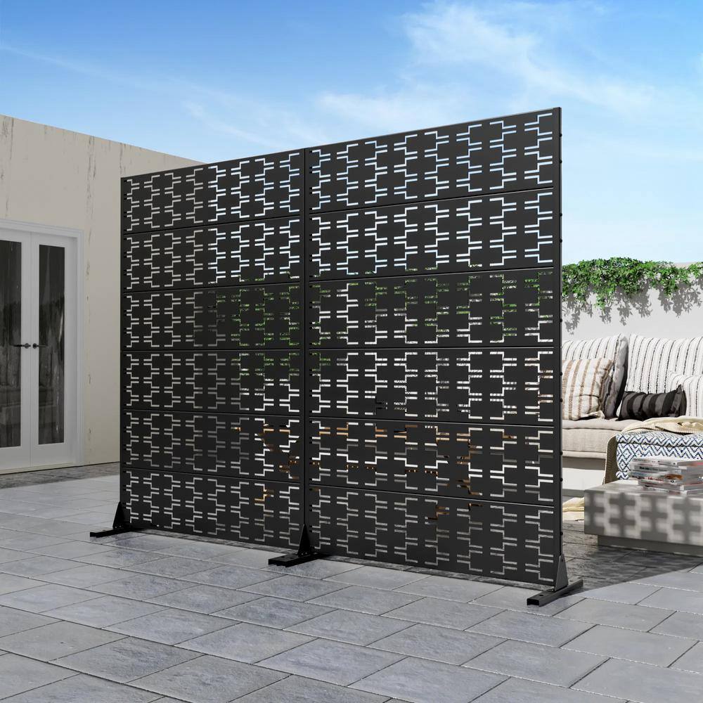 cadeninc 3.92 ft x 6 ft Metal Freestanding Privacy Screen Fence Panels - Brick-Shaped Black - Image 6