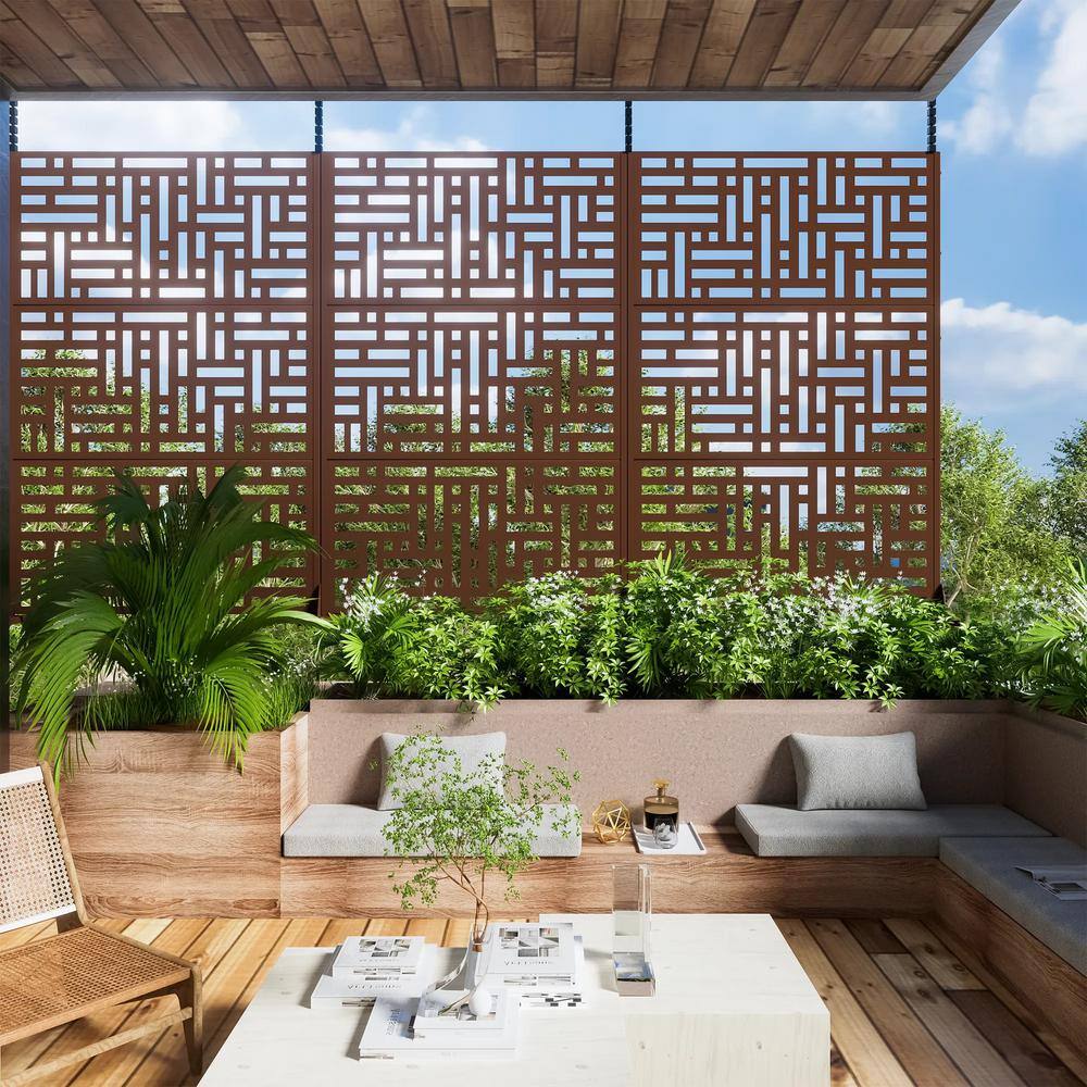 cadeninc 3.92 ft. x 6 ft. Metal Privacy Screen Panels in Brown - Image 5