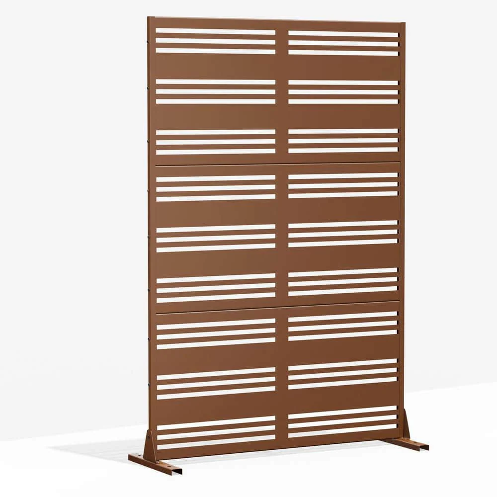 cadeninc 3.92 ft. x 6 ft. Outdoor and Indoor Freestanding Metal Privacy Screen - Brown - Image 3
