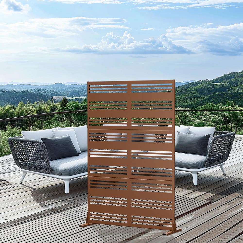 cadeninc 3.92 ft. x 6 ft. Outdoor and Indoor Freestanding Metal Privacy Screen - Brown - Image 5