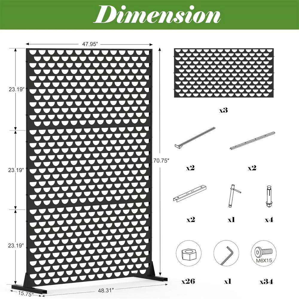 cadeninc 4.03 ft x 5.9 ft Black Steel Privacy Screen Fence Panels - Image 2