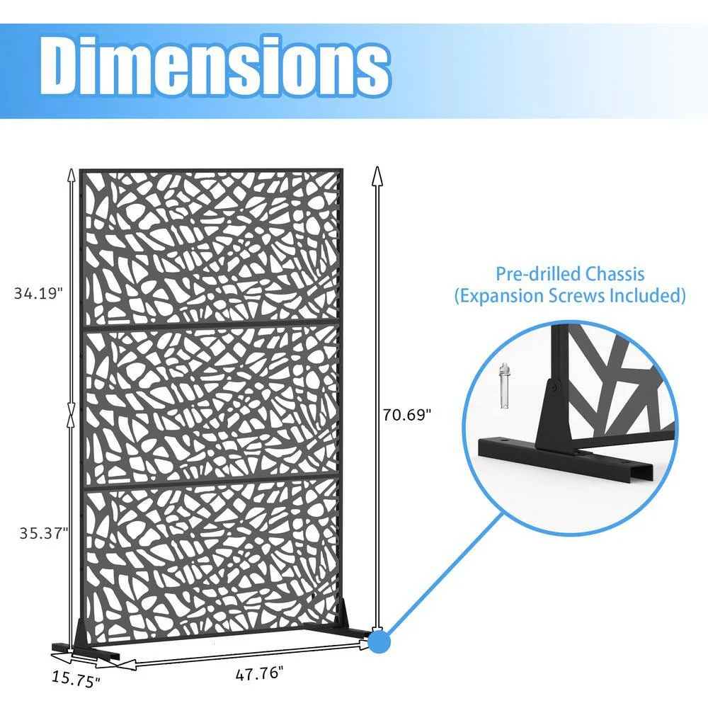cadeninc Freestanding Black Metal Privacy Screen 3.98 ft x 5.89 ft - Image 2
