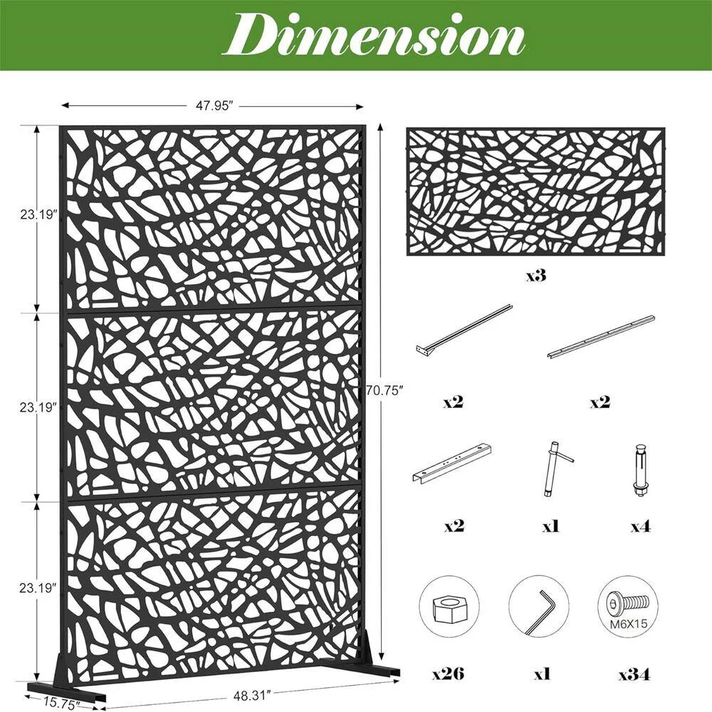 cadeninc Freestanding Steel Privacy Screen Fence Panels - 4.03 ft x 5.9 ft - Black - Image 2