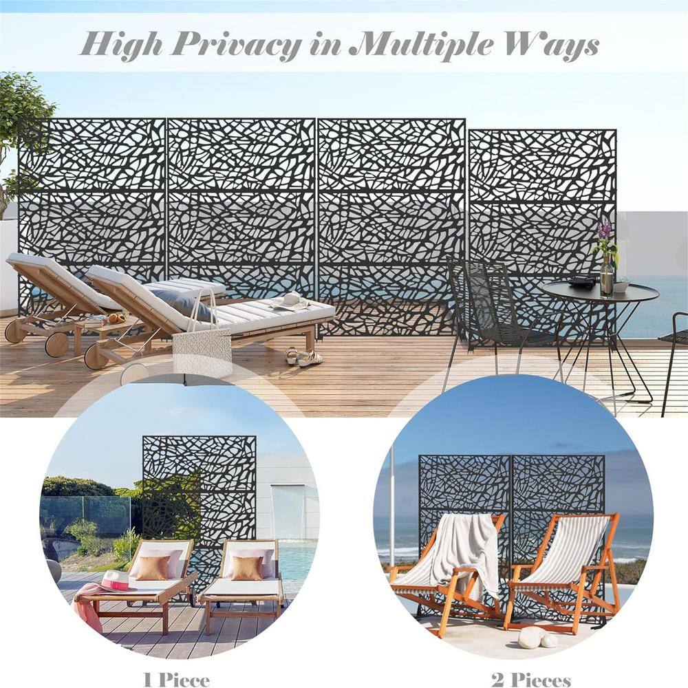 cadeninc Freestanding Steel Privacy Screen Fence Panels - 4.03 ft x 5.9 ft - Black - Image 3