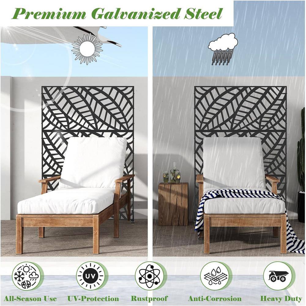 cadeninc Leaf-Pattern Steel Privacy Screen Fence Panels - 4.03 ft x 5.9 ft, Black - Image 3