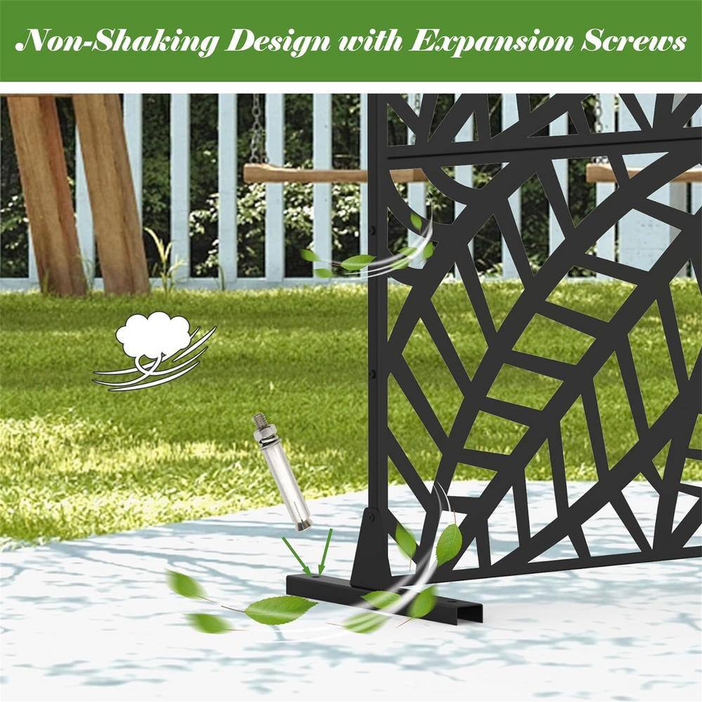 cadeninc Leaf-Pattern Steel Privacy Screen Fence Panels - 4.03 ft x 5.9 ft, Black - Image 5