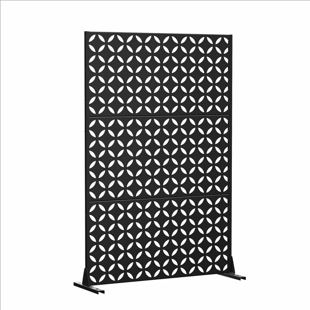Cadeninc Metal Flat Framed Privacy Screen Fence Panel in Mountain-Shaped Black - Image 3