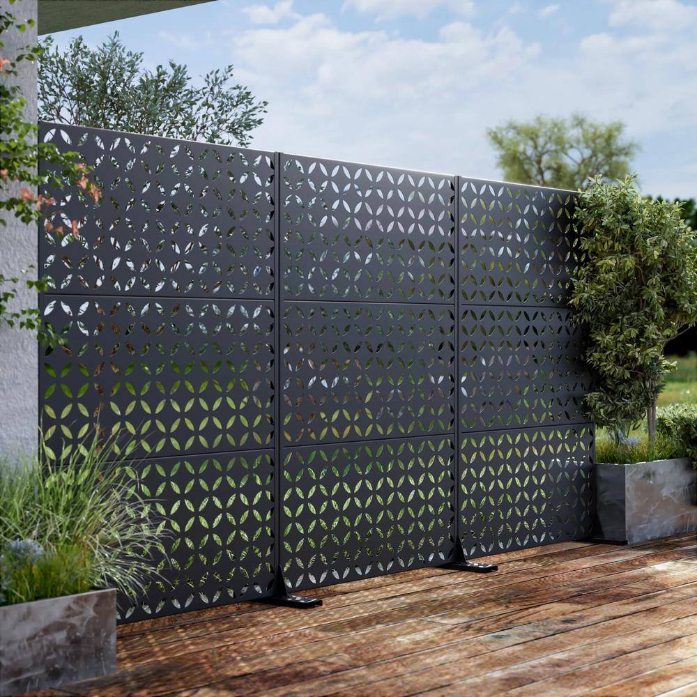 Cadeninc Metal Flat Framed Privacy Screen Fence Panel in Mountain-Shaped Black - Image 6