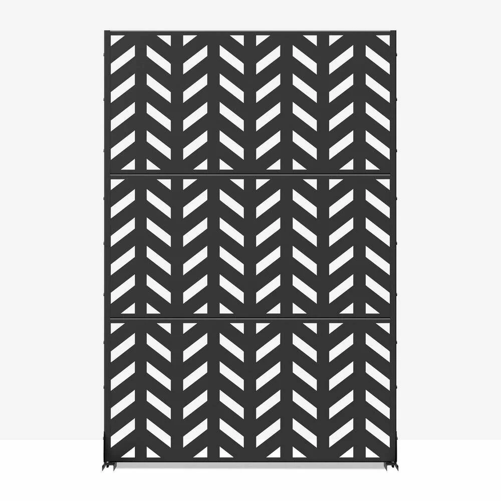 Cadeninc Metal Freestanding Privacy Fence Panel - Fishbone Pattern, Black | 3.92 ft x 6 ft - Image 3