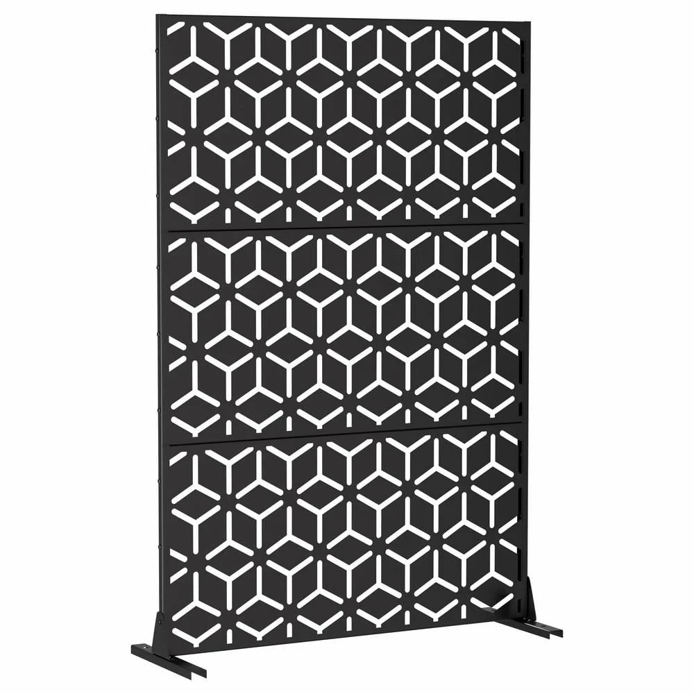 Cadeninc Metal Privacy Screen, 3.92 ft. x 6 ft., Freestanding Fence Panels, Black