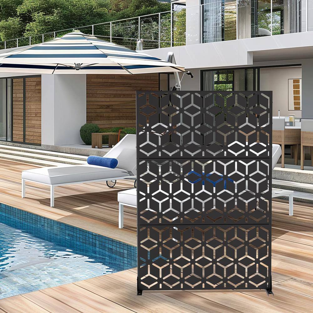 Cadeninc Metal Privacy Screen, 3.92 ft. x 6 ft., Freestanding Fence Panels, Black - Image 3