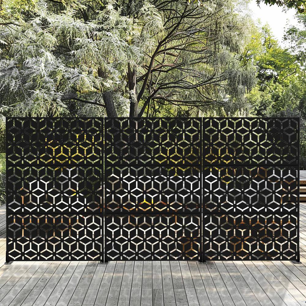 Cadeninc Metal Privacy Screen, 3.92 ft. x 6 ft., Freestanding Fence Panels, Black - Image 4