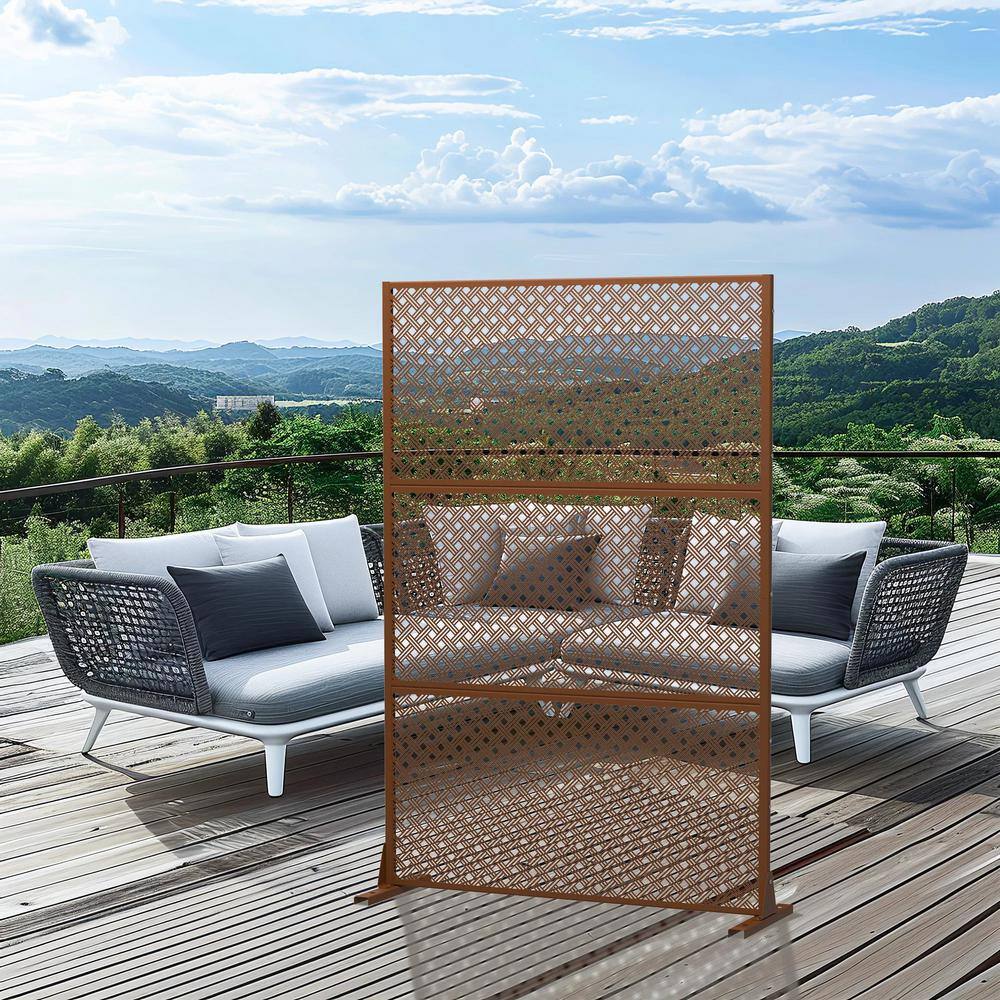 cadeninc Metal Privacy Screen, 3.92 ft. x 6 ft. Freestanding Fence Panels, Brown - Image 6