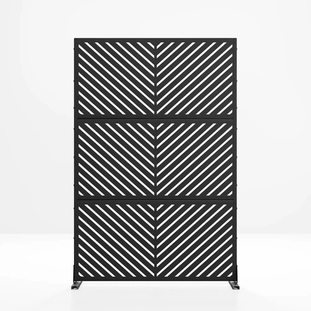 cadeninc Metal Privacy Screen: Freestanding 3.92 x 6 ft. Outdoor & Indoor Fence Panel in Black