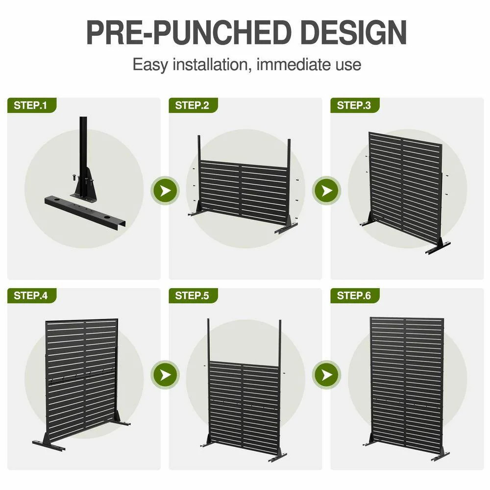 cadeninc Metal Privacy Screen: Freestanding 3.92 x 6 ft. Outdoor & Indoor Fence Panel in Black - Image 6