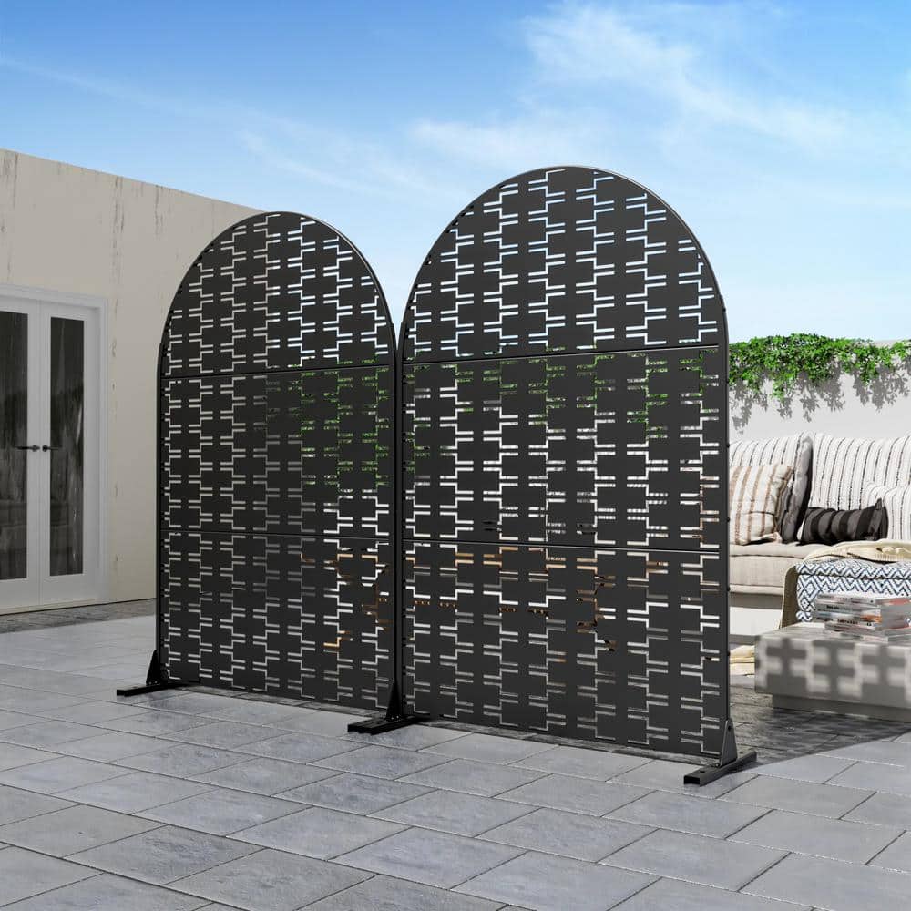 cadeninc Outdoor and Indoor Freestanding Arched Metal Privacy Screen, 3.92 ft. x 6 ft., Black - Image 4