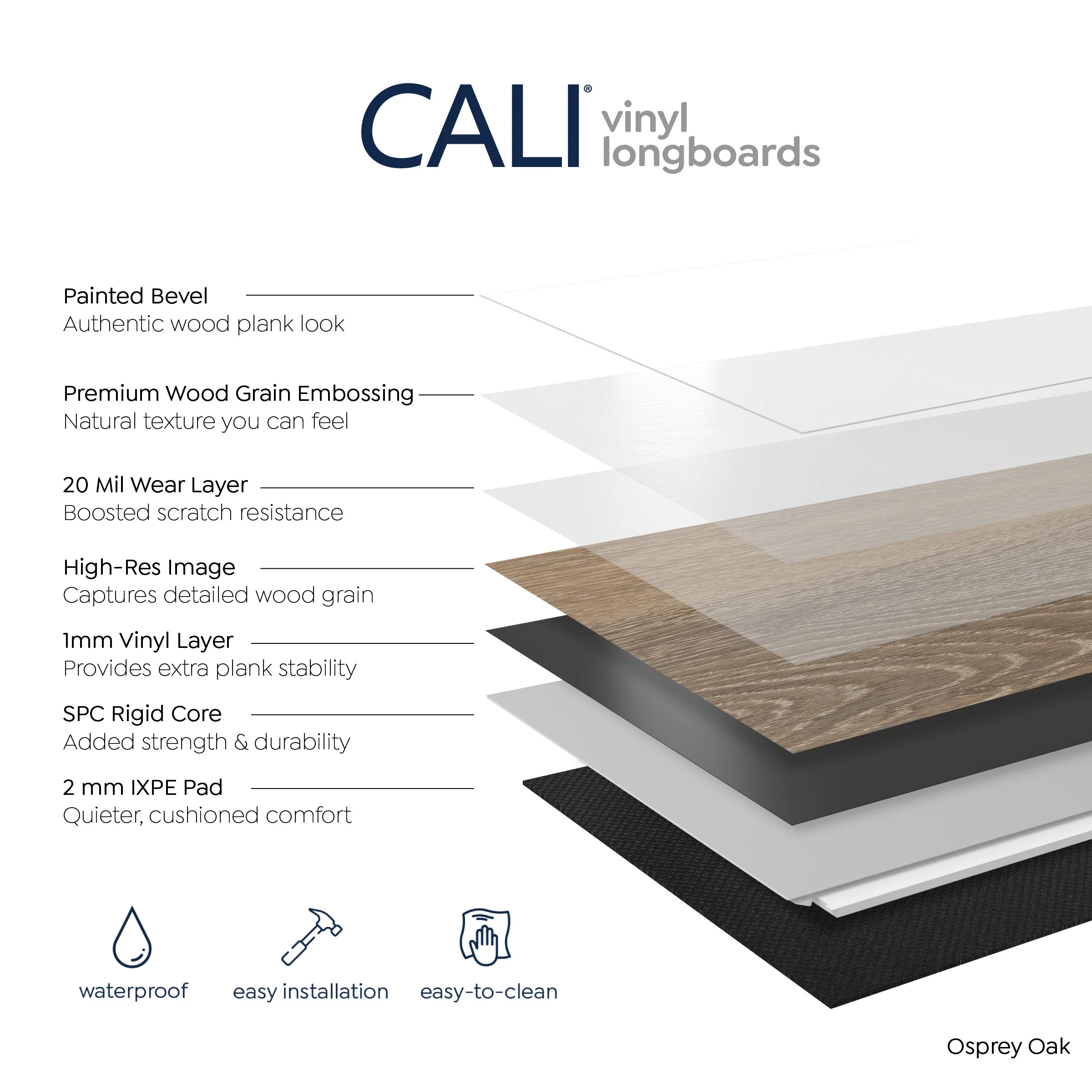 CALI Longboards Vinyl Pro, Osprey Oak – Luxury Vinyl Plank Flooring, 6 Planks per Carton, 9 in x 70.87 in - Image 4