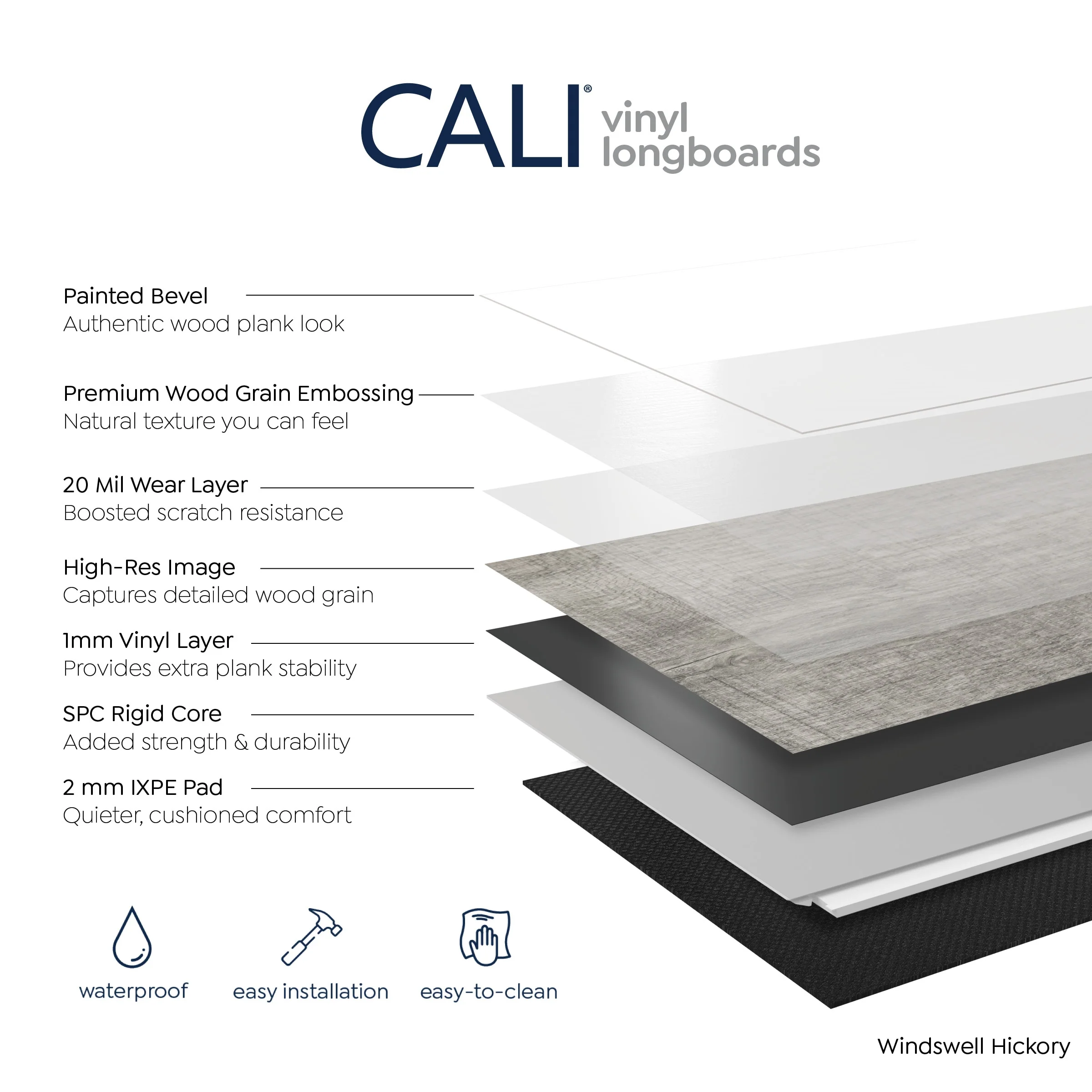 CALI Longboards Windswell Hickory 8-mm x 9-in W x 70-in L Waterproof Interlocking Luxury Vinyl Plank Flooring (26.62-sq ft/case) - Image 4