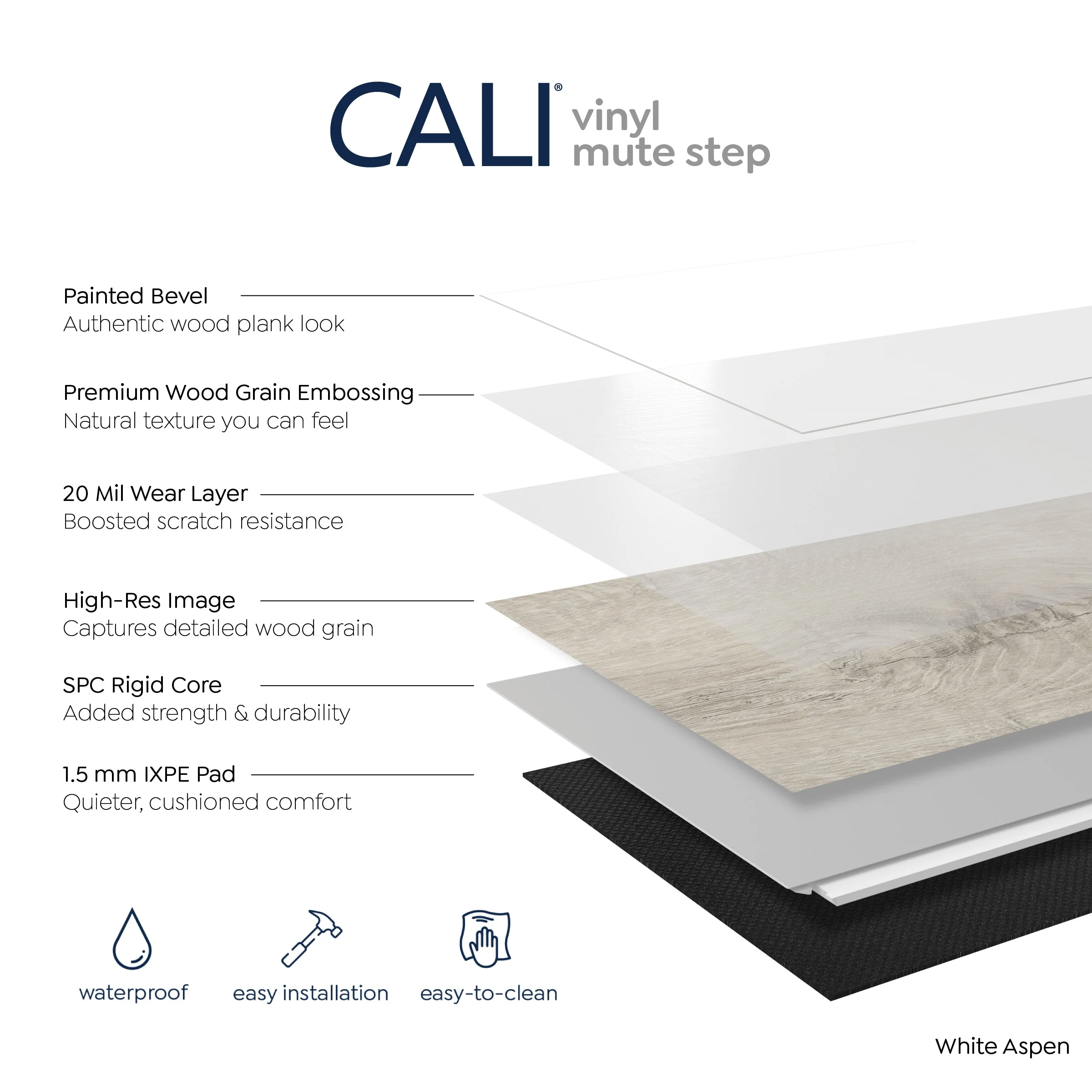 CALI Mute Step White Aspen 20-mil x 7-in W x 48-in L Waterproof Interlocking Luxury Vinyl Plank Flooring - Image 5