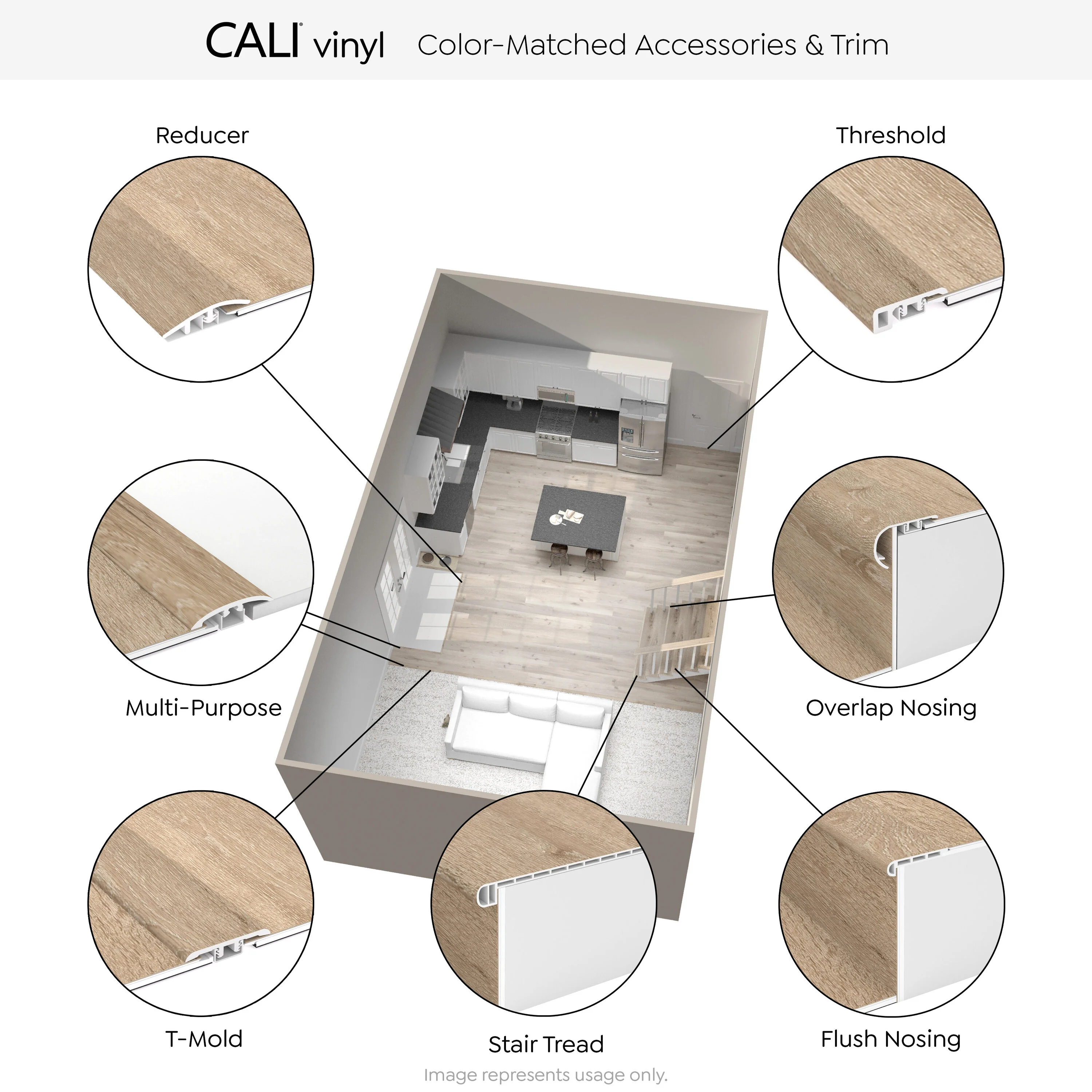 CALI Pro with Mute Step Coastal Eucalyptus 1.25-in x 72-in Vinyl Floor T-Moulding - Image 5