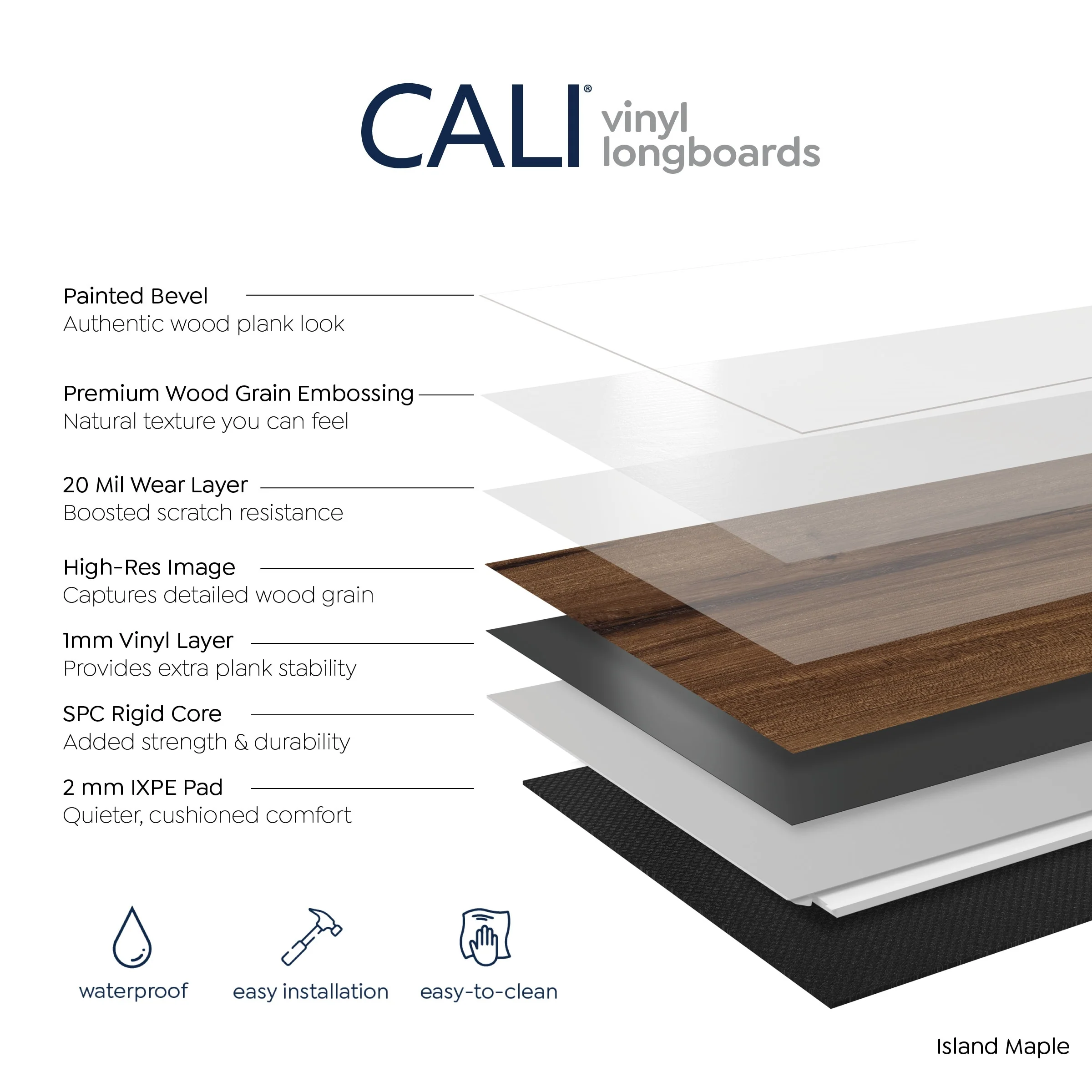 CALI (Sample) Longboards Island Maple Waterproof Wood Look Interlocking or Glue Down Luxury Vinyl Plank - Image 3