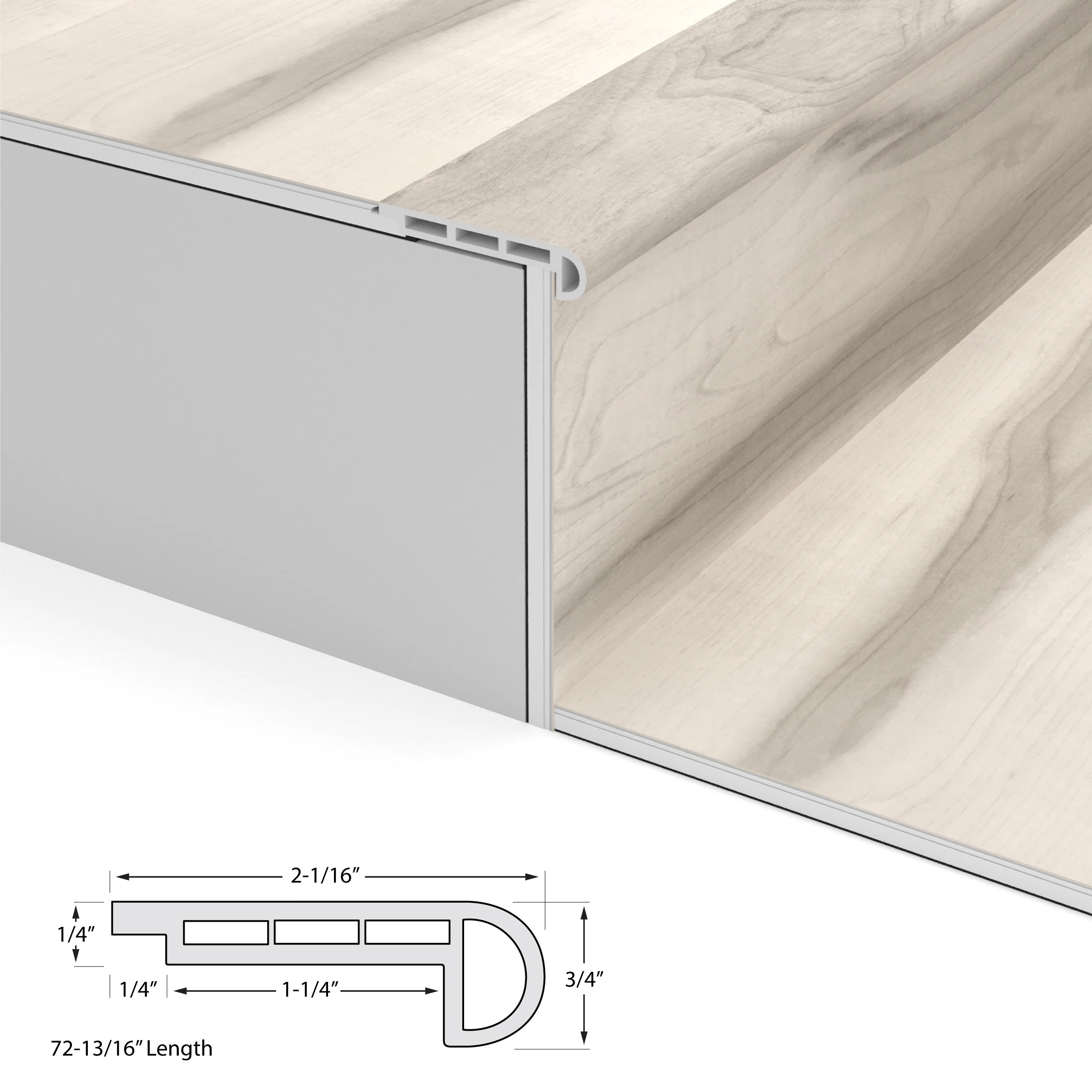 CALI Vinyl Pro with Mute Step 2.06-in x 72-in Seascape Hickory Prefinished Stair Nosing - Image 2