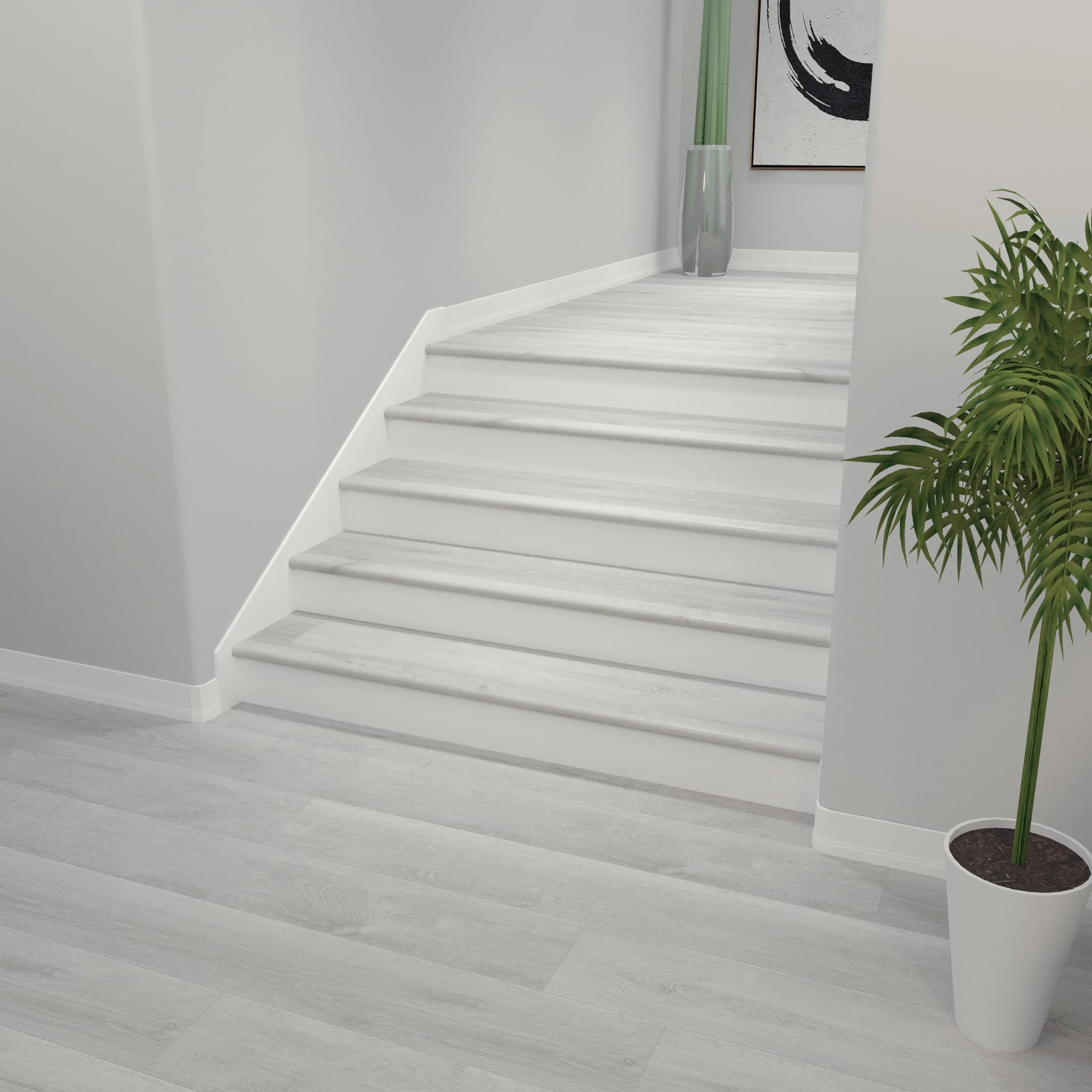 CALI Vinyl Pro with Mute Step 2.06-in x 72-in White Aspen Prefinished Stair Nosing - Image 3