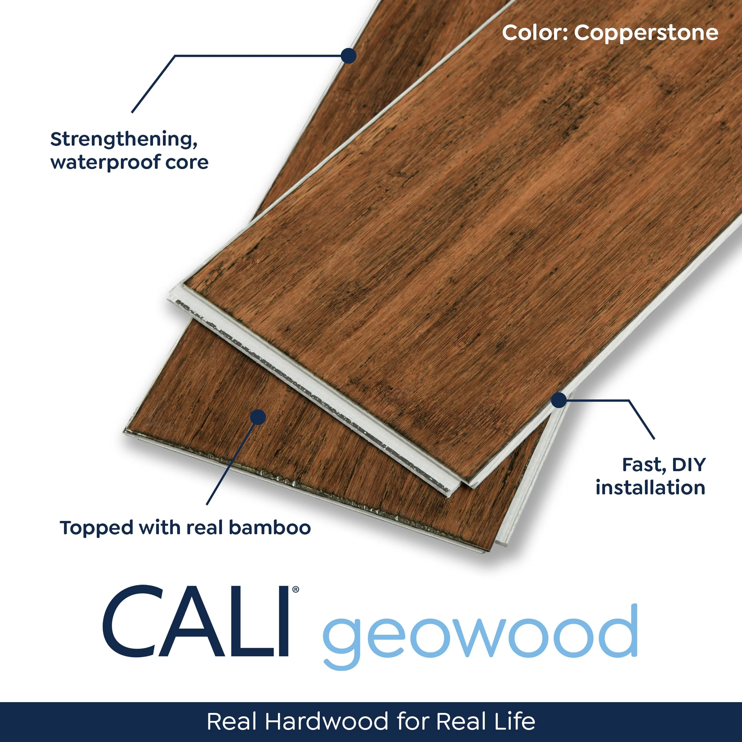 CALI Waterproof Core 5.59-in Copperstone Bamboo Handscraped Engineered Hardwood Flooring (14.06-sq ft) - Image 3