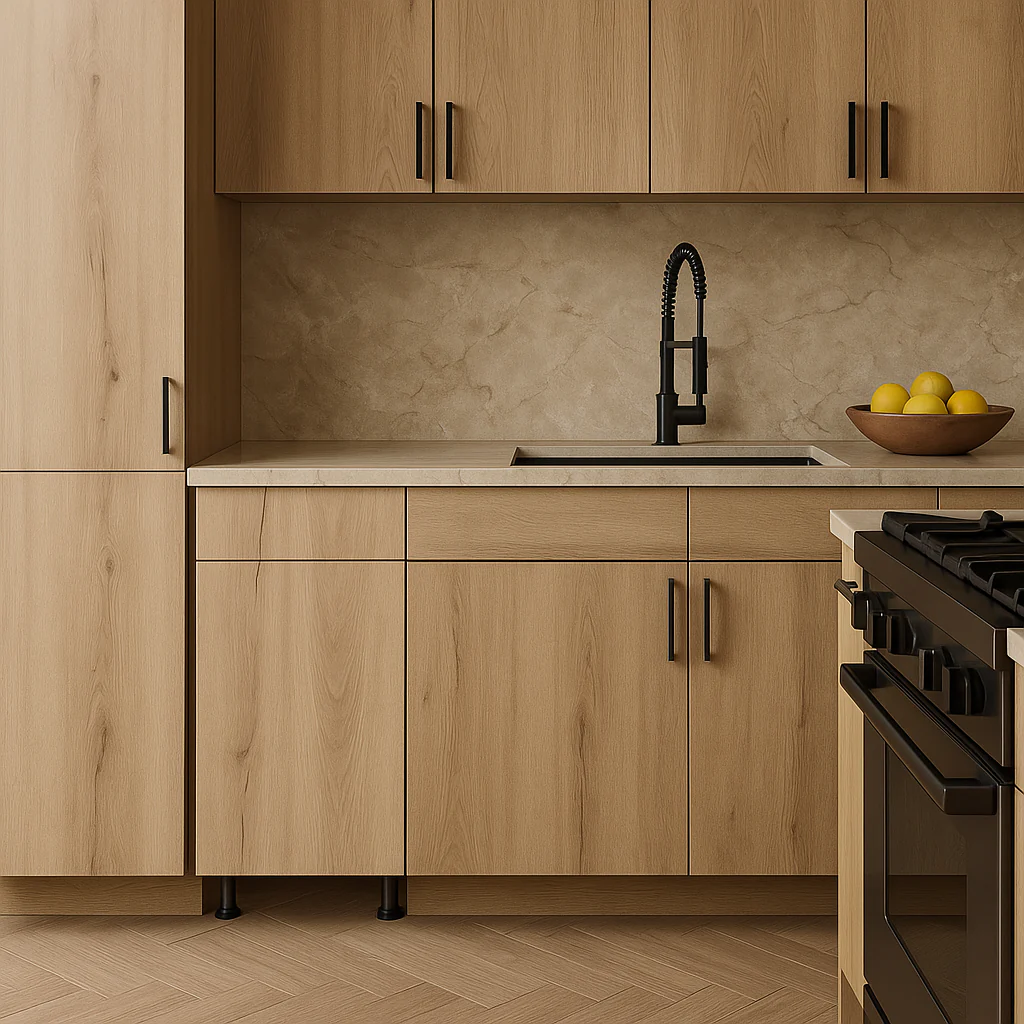 Cambridge Radiance Ready-to-Assemble Slab Base Kitchen Cabinet in Light Oak - Image 2