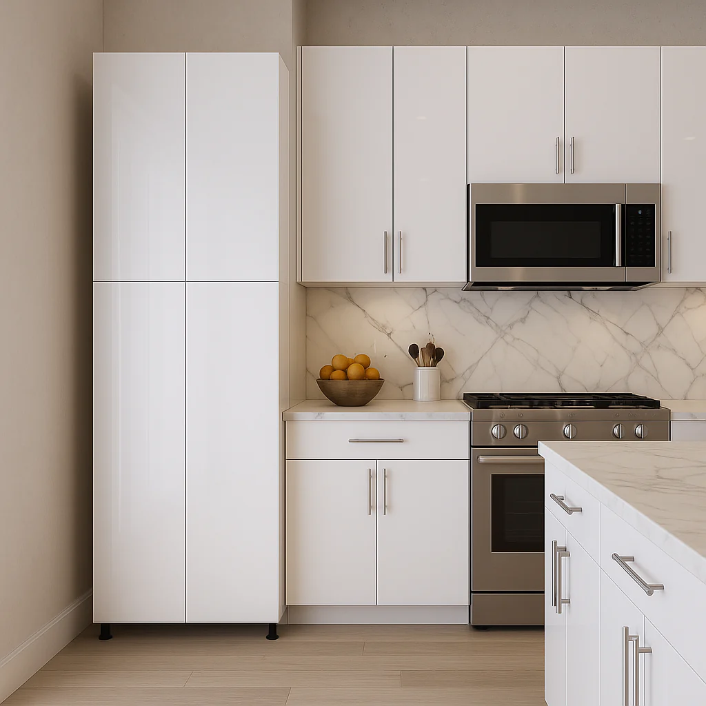 Cambridge Radiance Ready-to-Assemble Slab Pantry Kitchen Cabinet in White Gloss - Image 4