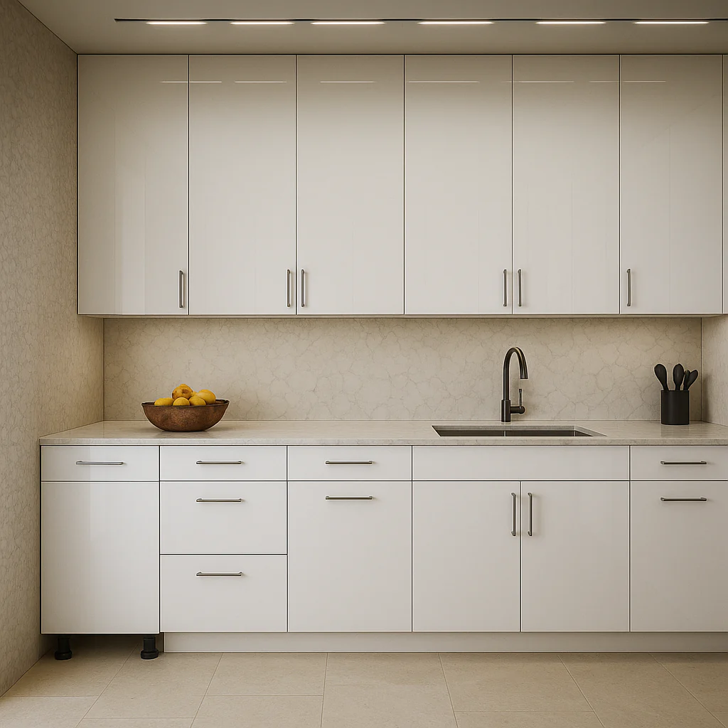 Cambridge Radiance White Gloss Slab Base Kitchen Cabinet - 12" W x 24" D x 34.5" H - Image 2