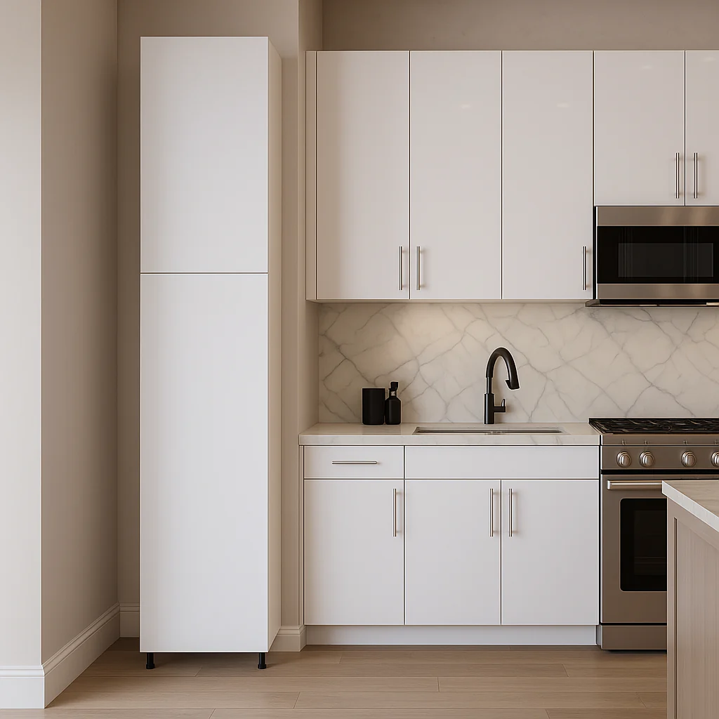Cambridge Radiance White Gloss Slab Pantry Kitchen Cabinet, Ready to Assemble - Image 2