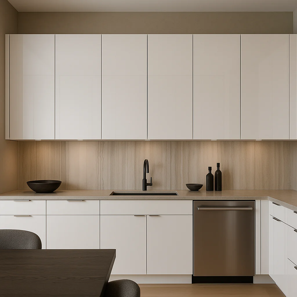 Cambridge Radiance White Gloss Slab Wall Kitchen Cabinet, 18x12x36 in. - Image 3
