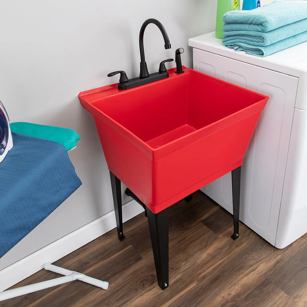 Cambridge Resources 1-Basin Freestanding Utility Tub with Faucet - Red - Image 10
