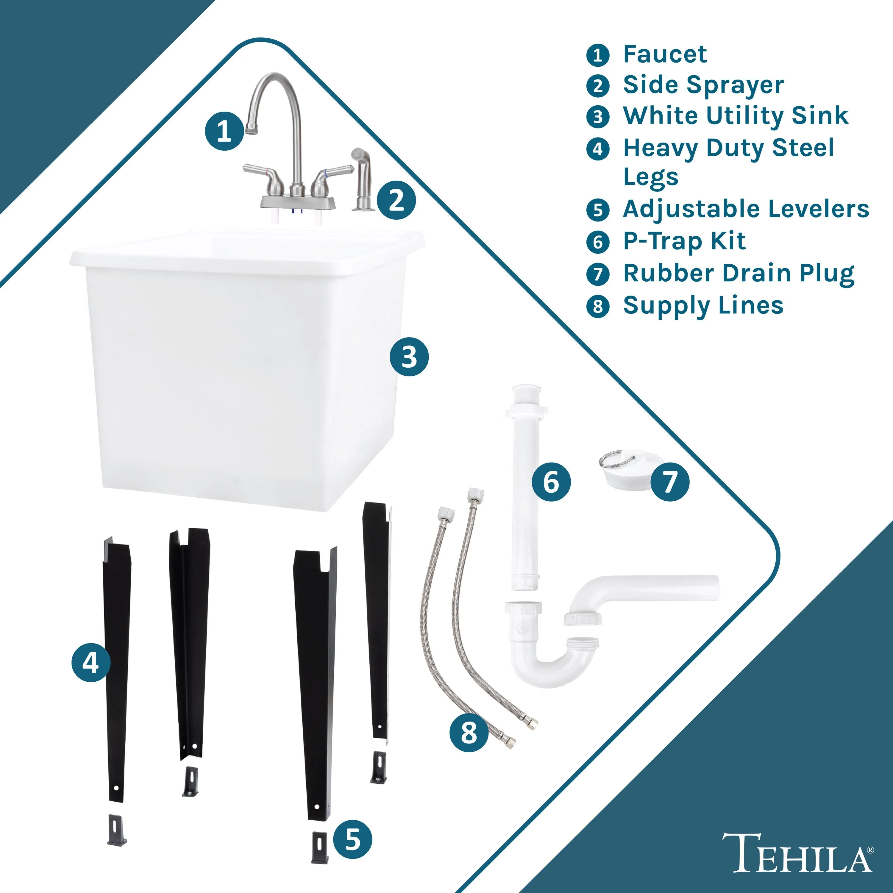 Cambridge Resources 17.75-in White Freestanding Utility Tub with Faucet and Drain - Image 8