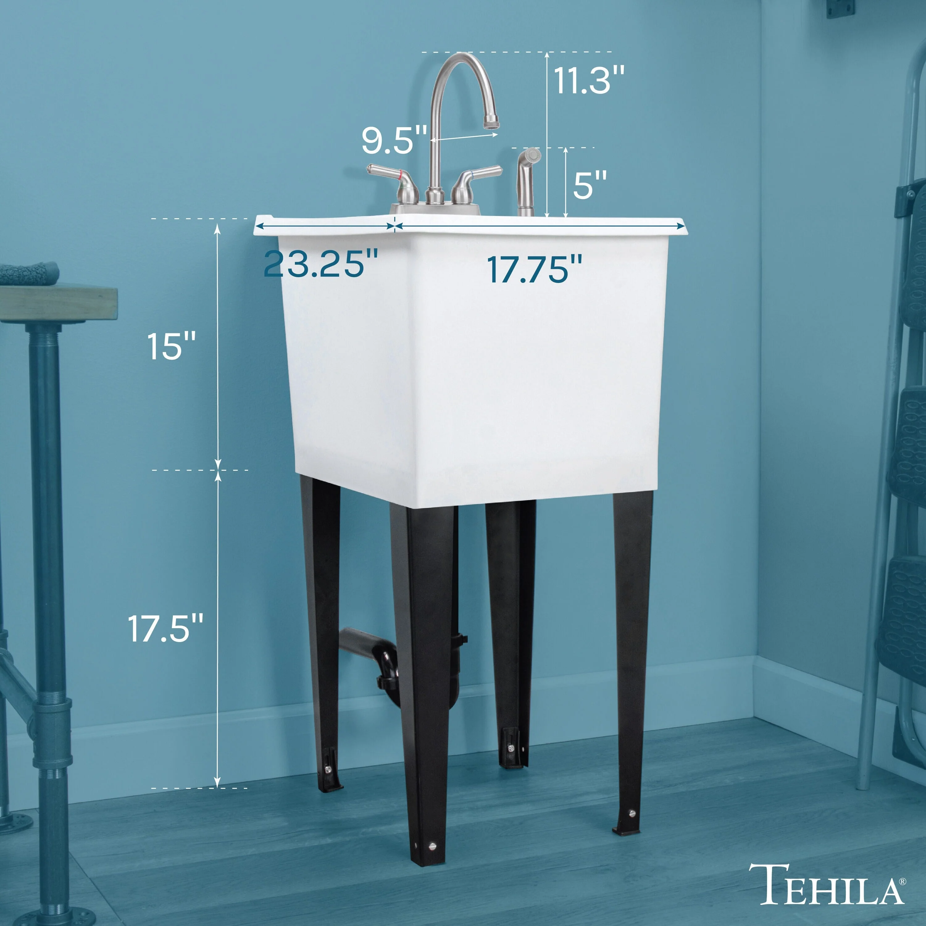 Cambridge Resources 17.75-in White Freestanding Utility Tub with Faucet and Drain - Image 9