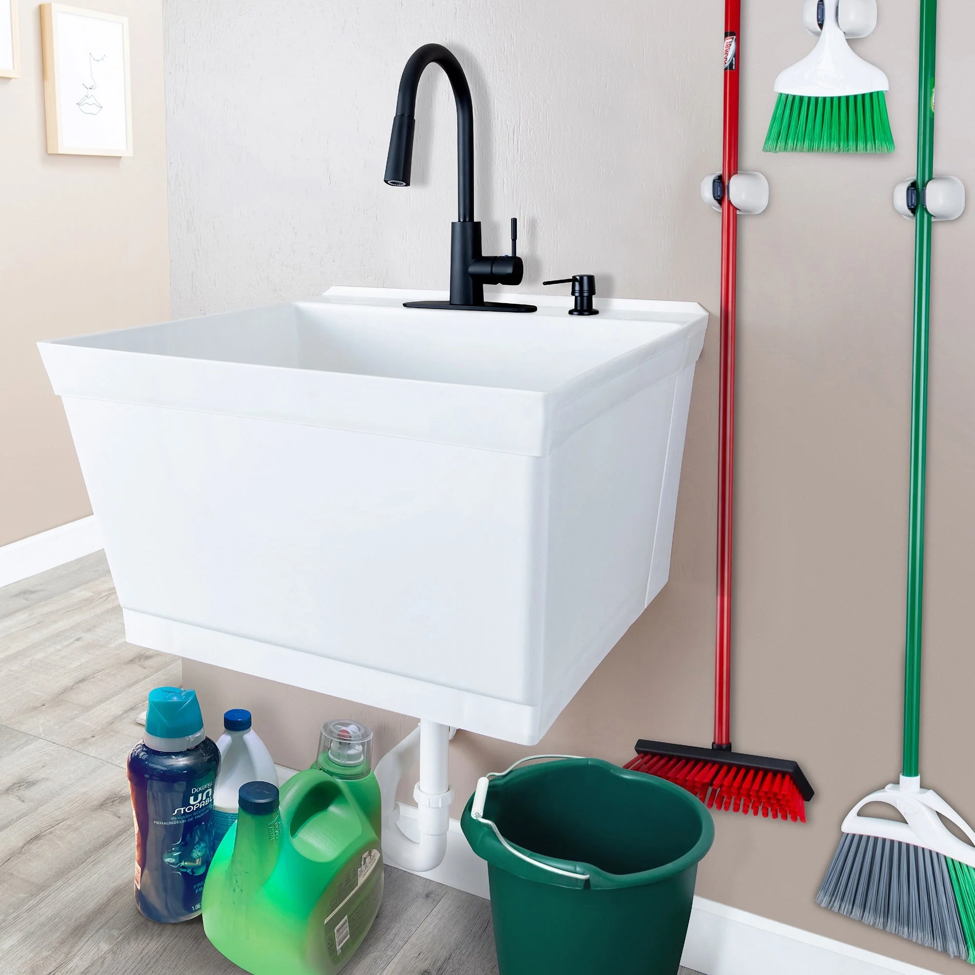 Cambridge Resources 19-Gallon White Wall Mount Utility Tub with Faucet - Image 4